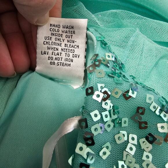 Deb Pastel Green High Low Strapless Dress Chiffon Ruffles Fairycore Mermaid 13 - Picture 14 of 16